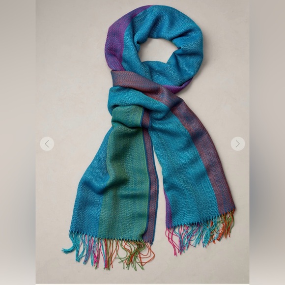 Overland Accessories - Woven Ombre Fringe Scarf in Teal & Purple